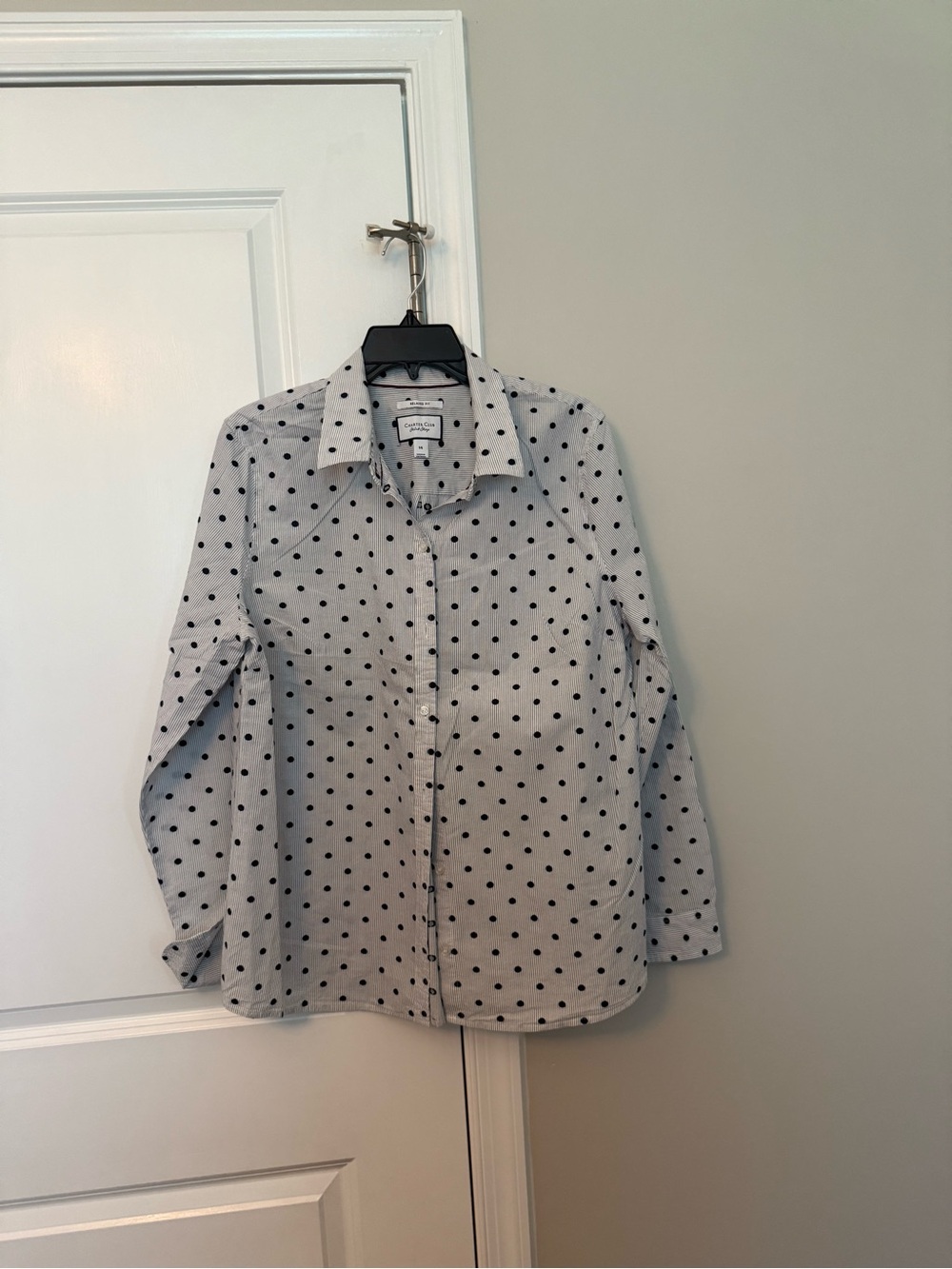 Charter Club Light Gray Button-Down Shirt with Black Polka Dots